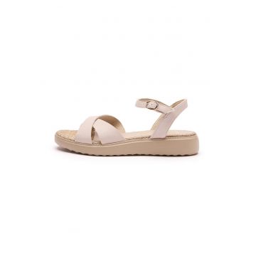 Sandale wedge de piele ecologica cu barete incrucisate - Bej