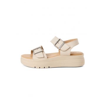 Sandale wedge din piele - Alb fildes