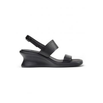 Sandale wedge din piele Louise - Negru