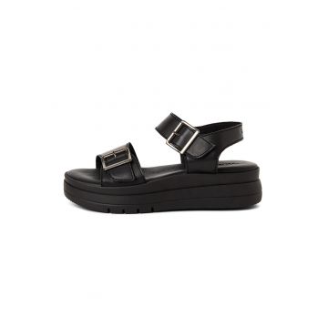 Sandale wedge din piele - Negru