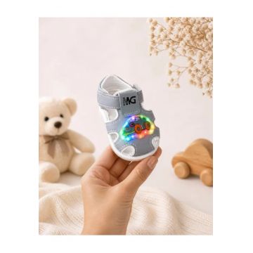 Sandalute cu masinuta cu luminite - Masinuta colorata - Gri