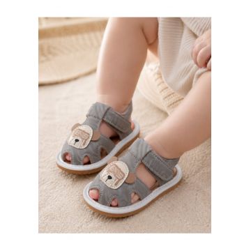 Sandalute cu piuitoare - Happy Cute Bear - Model AL 35426 - Piele ecologica - Baieti - Gri -