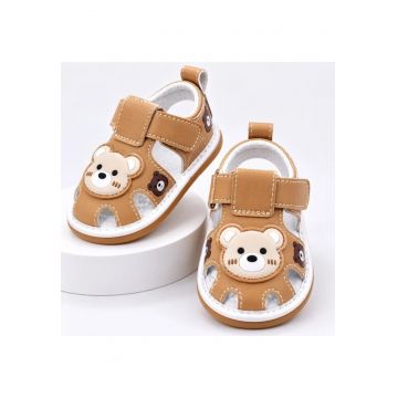 Sandalute maro cu piuitoare - Happy Cute Bear - Maro