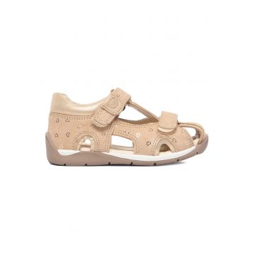 Sandale -  bej - piele intoarsa - sistem inchidere Velcro - pentru fete