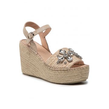 Sandale cu platforma dama -  piele naturala - bej -
