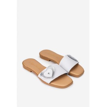 Sandale dama albe din piele naturala model stil papuc