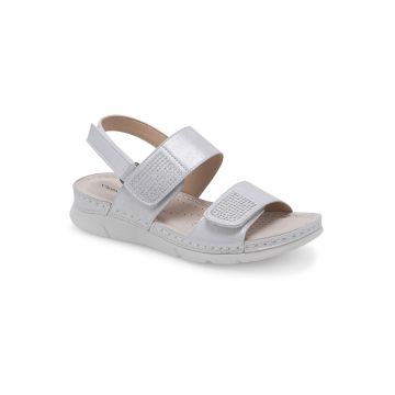 Sandale dama -  argintiu - sintetic - toc plat - sistem inchidere velcro