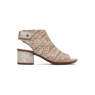 Sandale dama  bej - inchidere velcro - material textil - toc bloc