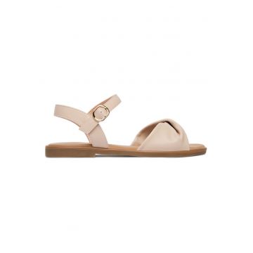 Sandale dama  bej - material sintetic - toc plat - inchidere cu catarama