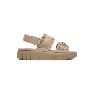 Sandale dama  bej - material textil - inchidere velcro - platforma
