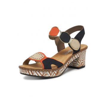 Sandale dama  casual - negru-portocaliu - material sintetic - sistem inchidere velcro