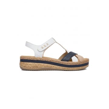Sandale dama  cu platforma - alb - material sintetic - inchidere velcro -