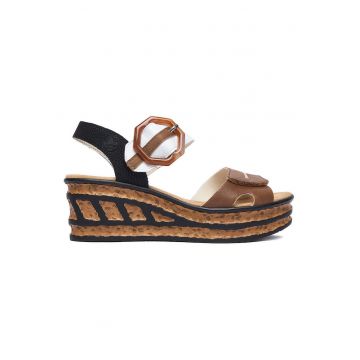 Sandale dama  maro - material sintetic - inchidere velcro - platforma cu pana