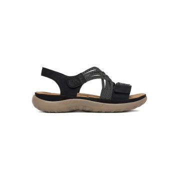 Sandale dama  negru - piele ecologica - inchidere cu scai - design confortabil