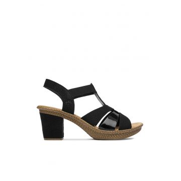 Sandale dama -  negru - textil - piele ecologica