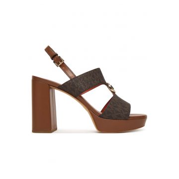 Sandale dama -  piele ecologica - toc gros - maro