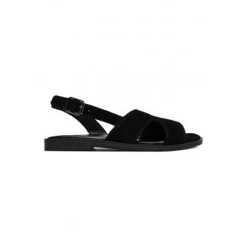 Sandale dama  piele intoarsa - inchidere cu catarama - negru -