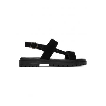 Sandale dama  piele intoarsa - negru - catarama - confortabile