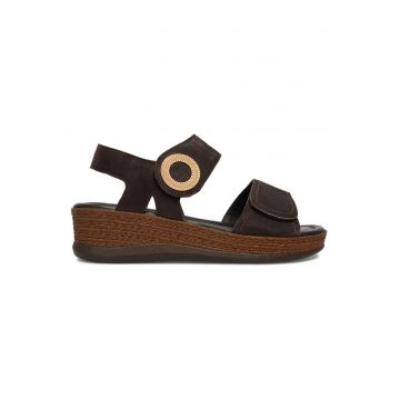 Sandale dama  piele intoarsa - platforma - velcro - maro