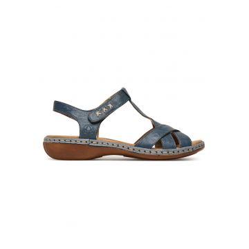 Sandale dama  piele naturala - albastru - inchidere cu scai - interior textil
