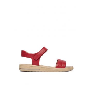 Sandale dama  piele naturala - inchidere velcro - rosu -