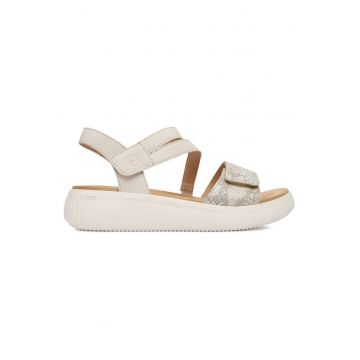 Sandale dama  piele naturala - inchidere velcro - toc tip pana - bej