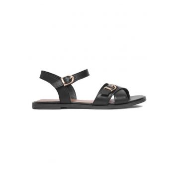 Sandale dama  piele naturala - negru - design minimalist - inchidere cu catarama