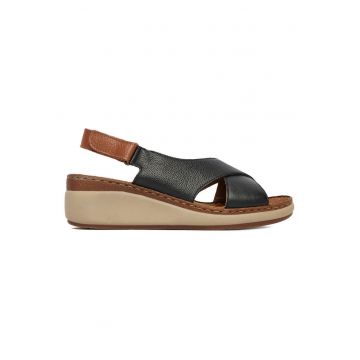 Sandale dama  piele naturala - platforma stabila - negru - inchidere velcro