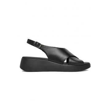 Sandale dama  piele naturala - platforma tip pana - Negru