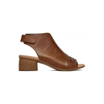 Sandale dama  piele naturala - toc bloc - inchidere velcro - maro