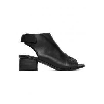 Sandale dama  piele naturala - toc bloc - inchidere velcro - negru -