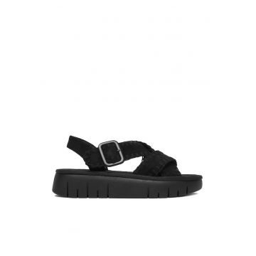Sandale dama  platforma - catarama - negru - textil - Negru