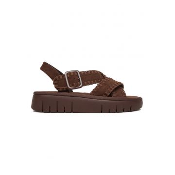 Sandale dama  platforma - cureaua reglabila - maro - textil