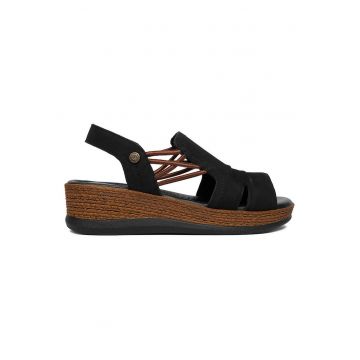 Sandale dama  platforma - nubuc - maro/negru - piele naturala