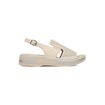 Sandale dama  platforma - piele naturala - crem - sistem inchidere catarama -