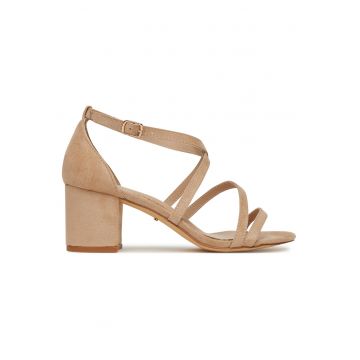 Sandale dama  toc bloc - bej - material sintetic