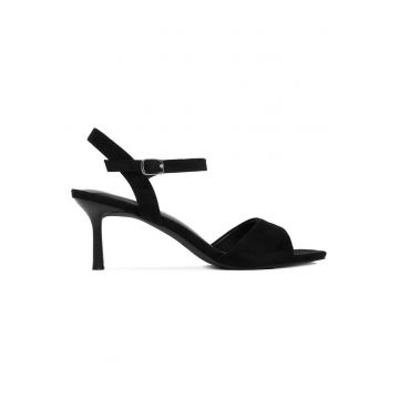 Sandale dama  toc stiletto - cureaua cu catarama - Negru