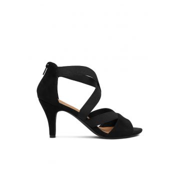 Sandale dama  toc subtire - fermoar - negru - textil - Negru