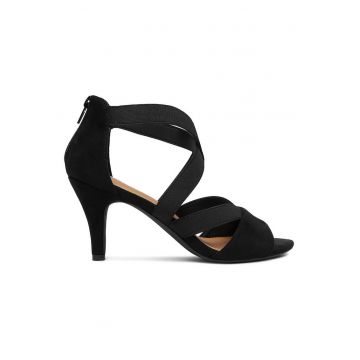 Sandale dama  toc subtire - fermoar - negru - textil - Negru