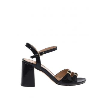Sandale de piele cu toc inalt - Negru