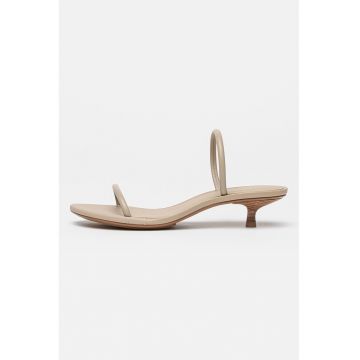 Sandale de piele cu toc kitten - Bej sampanie