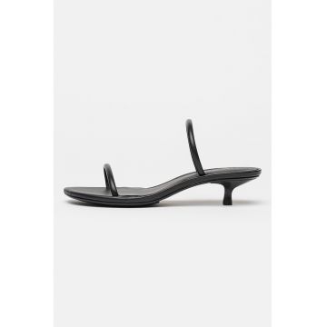 Sandale de piele cu toc kitten - Negru