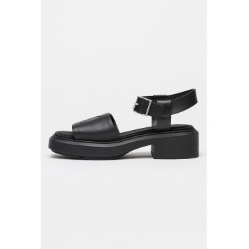 Sandale de piele cu toc masiv - Negru stins
