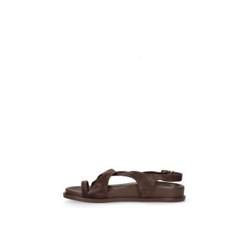 Sandale de piele intoarsa cu catarama Celeste Chic - Maro