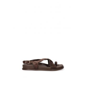 Sandale de piele intoarsa cu catarama Celeste Chic - Maro