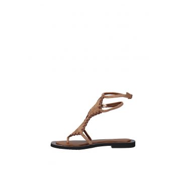 Sandale de piele intoarsa cu catarama Lunaria Lux - Maro camel