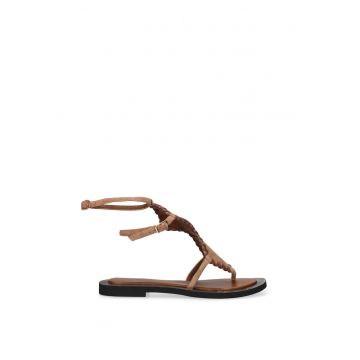Sandale de piele intoarsa cu catarama Lunaria Lux - Maro camel