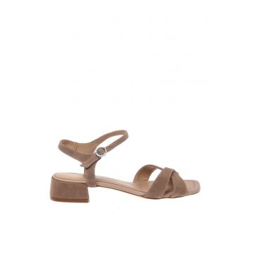 Sandale de piele intoarsa cu toc kitten - Bej