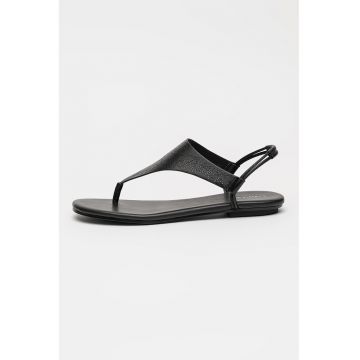 Sandale din piele cu bareta in forma de T - Negru