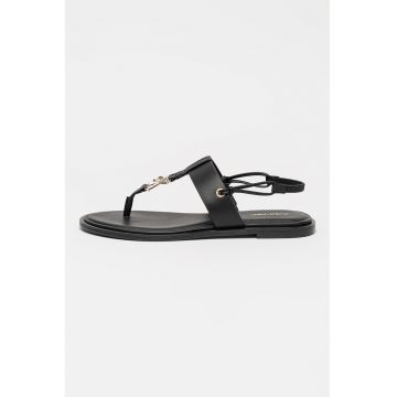 Sandale din piele cu logo metalic - Negru
